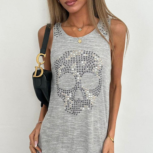 Vintage 00s grey studded skull top