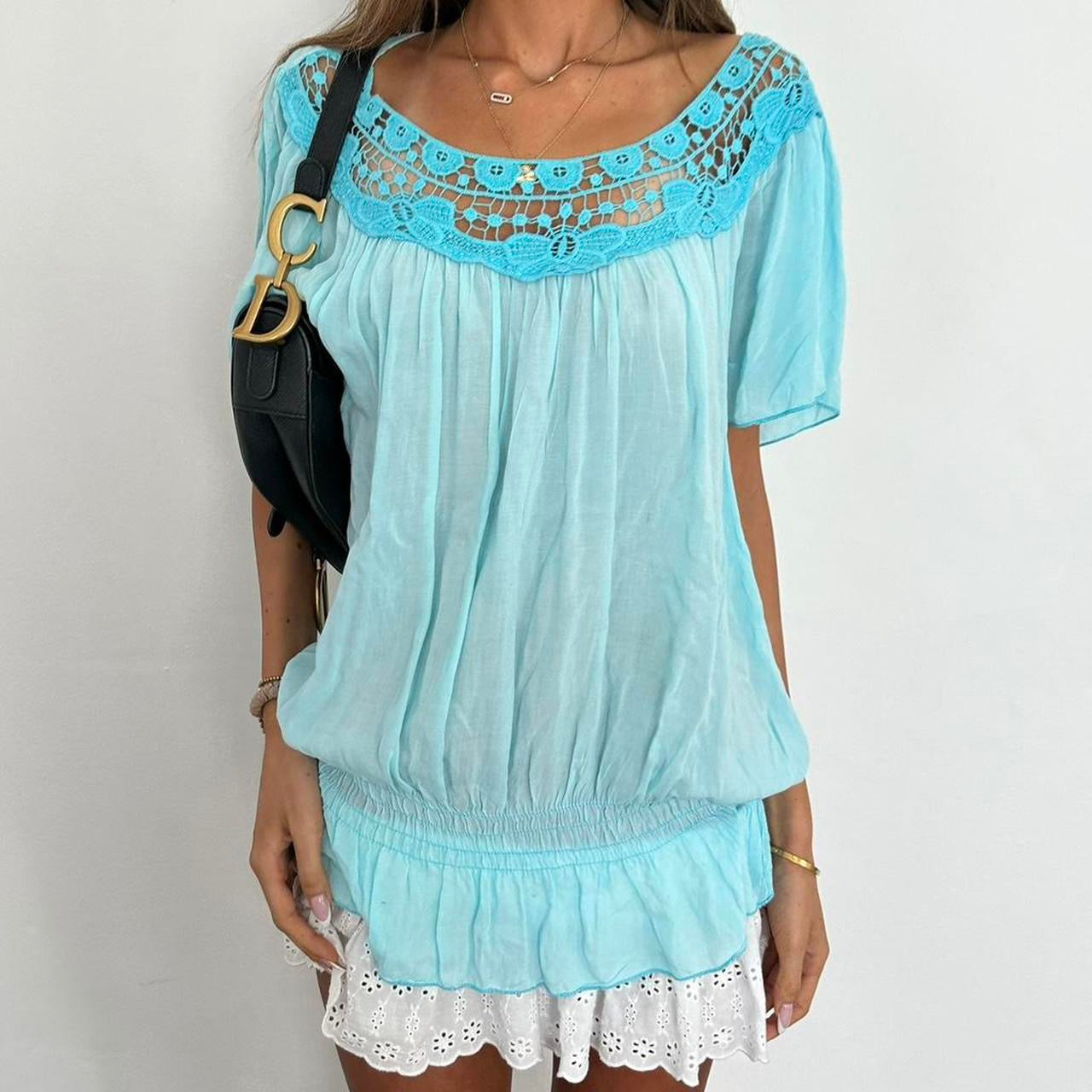 Vintage 2000’s aqua blue flowy beach top