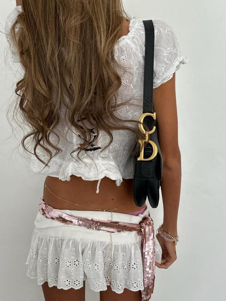 Vintage 00’s white boho broderie summer cropped top
