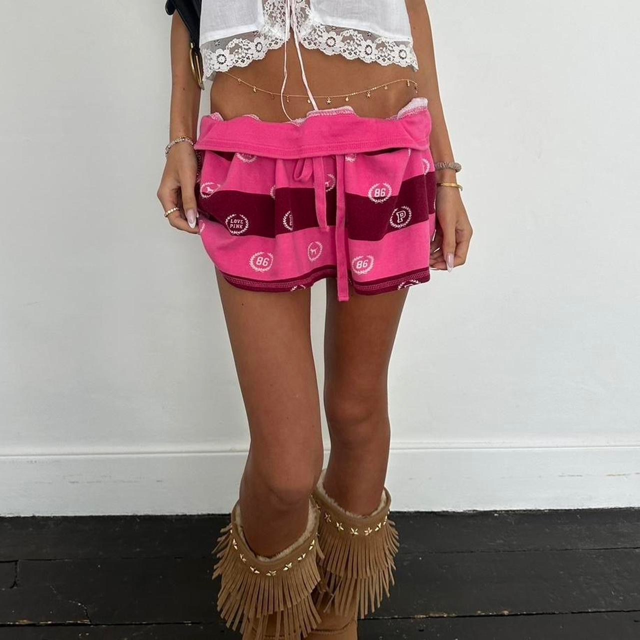 Vintage 00s Victoria’s Secret pink striped mini skirt