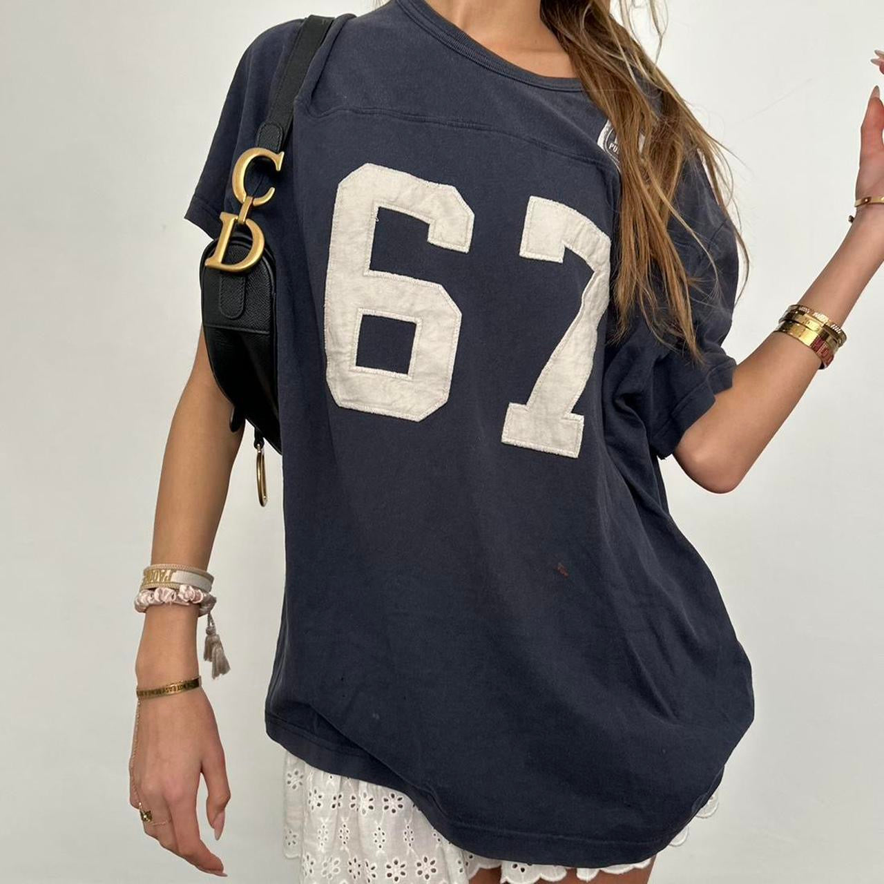 Vintage 90’s Ralph Lauren navy distressed variety letters top