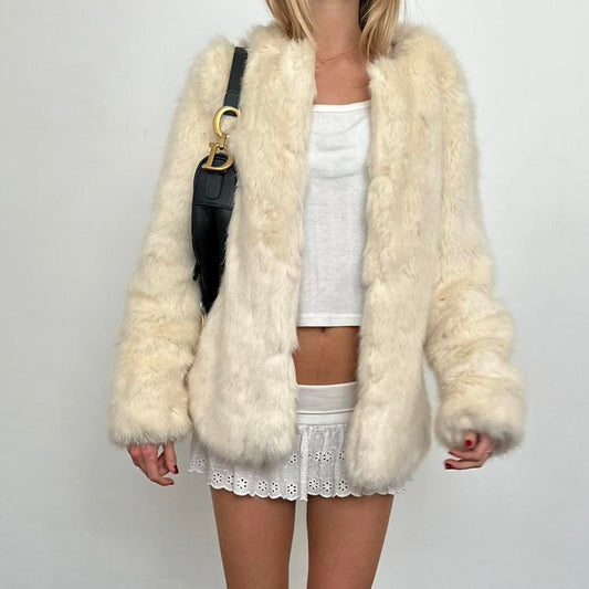 Vintage cream faux fur jacket