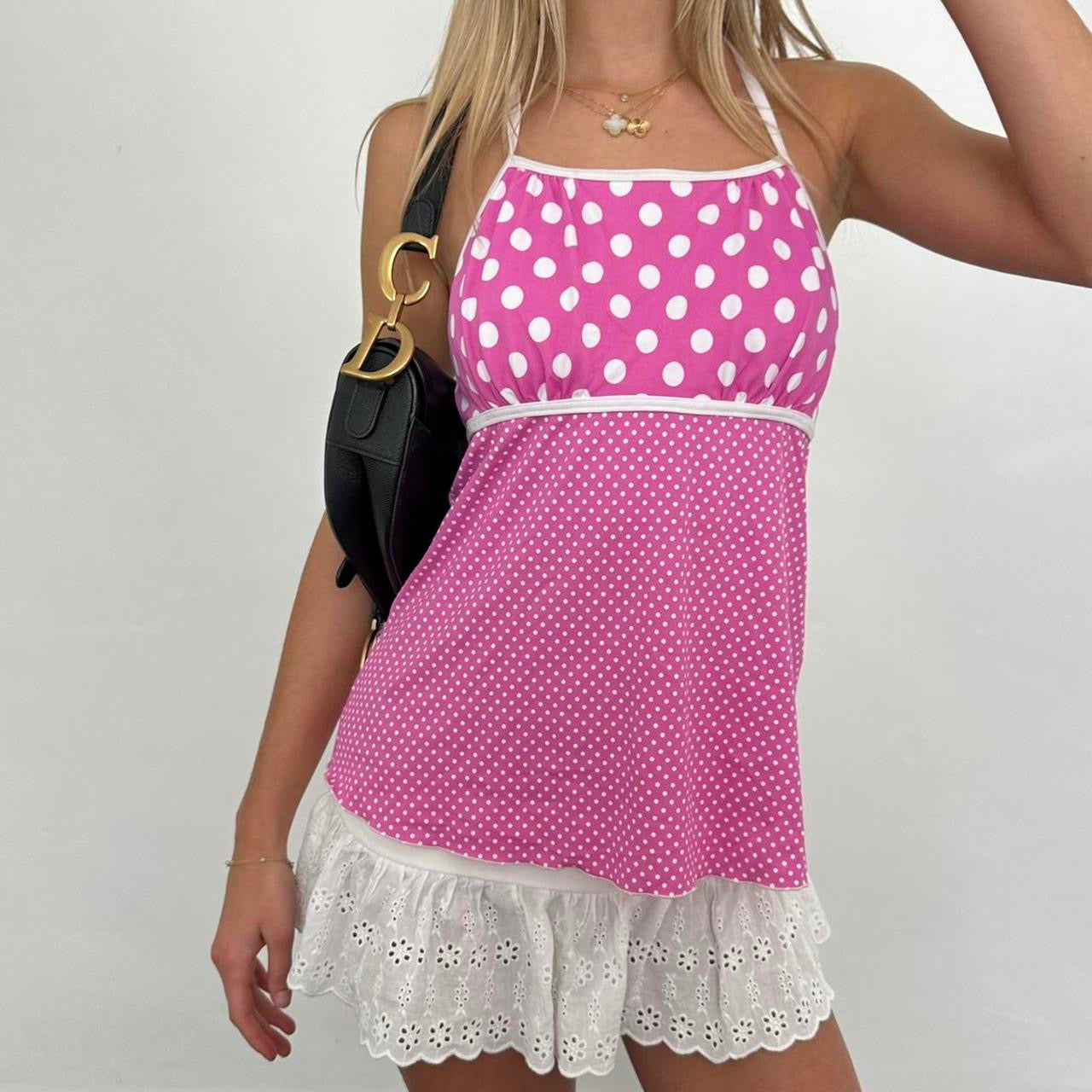 Vintage pink polka dot halter neck top