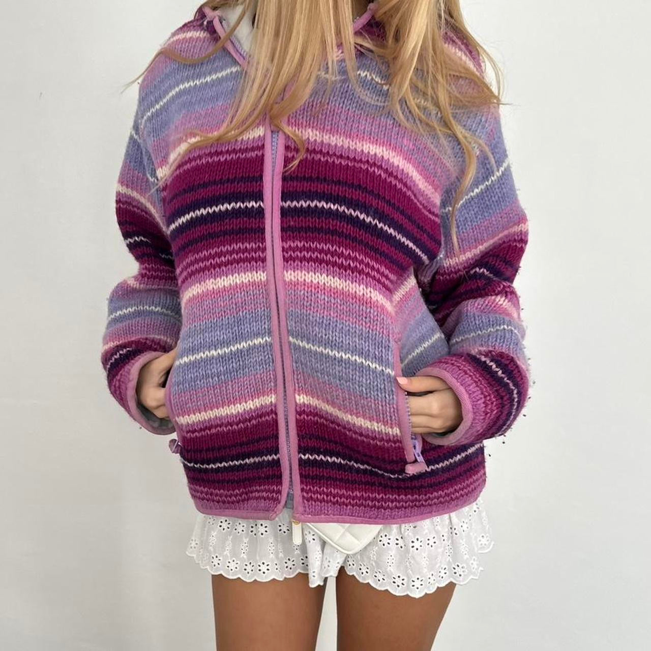 Vintage pink and purple knit zip up jacket