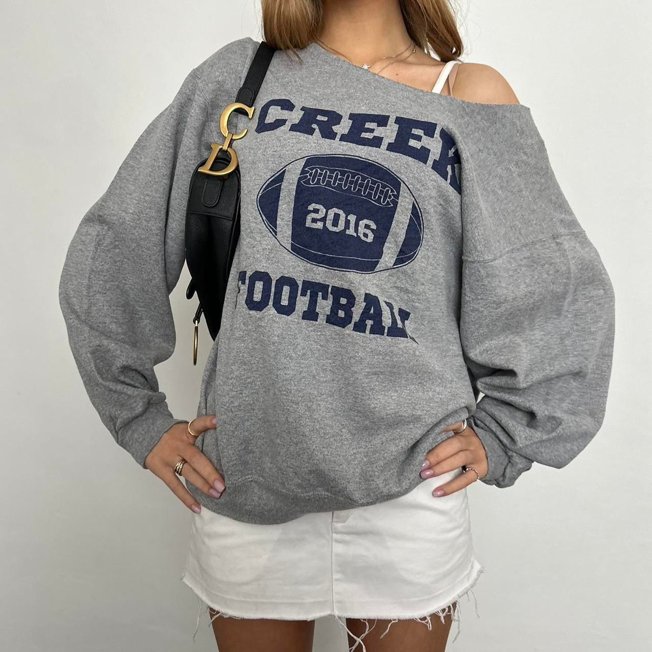 Vintage Football grey off shoulder sweater