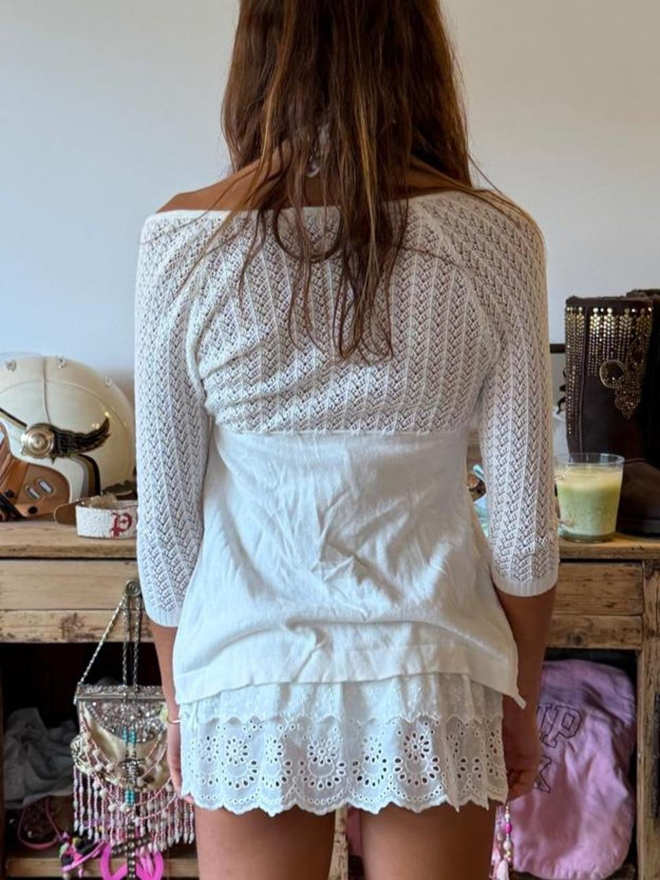 Vintage 00’s white cardigan tie up long sleeve top