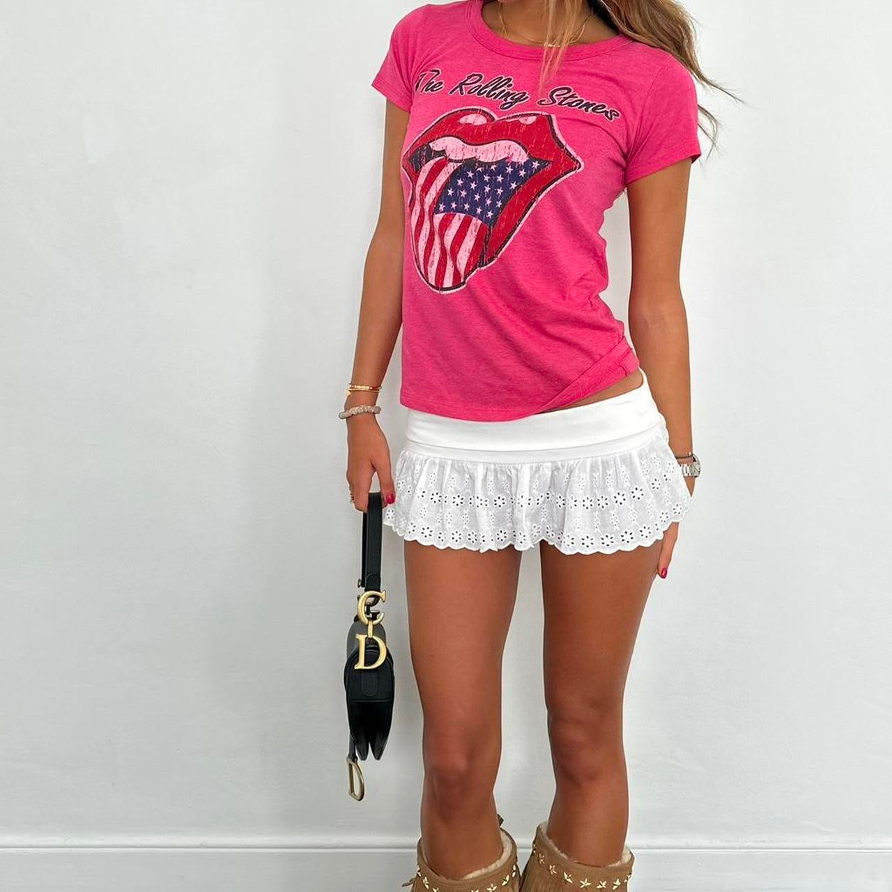 Vintage 00s pink Rolling Stones baby tee