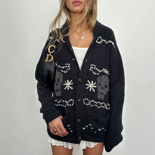 Vintage 90’s knitted skull graphic cardigan