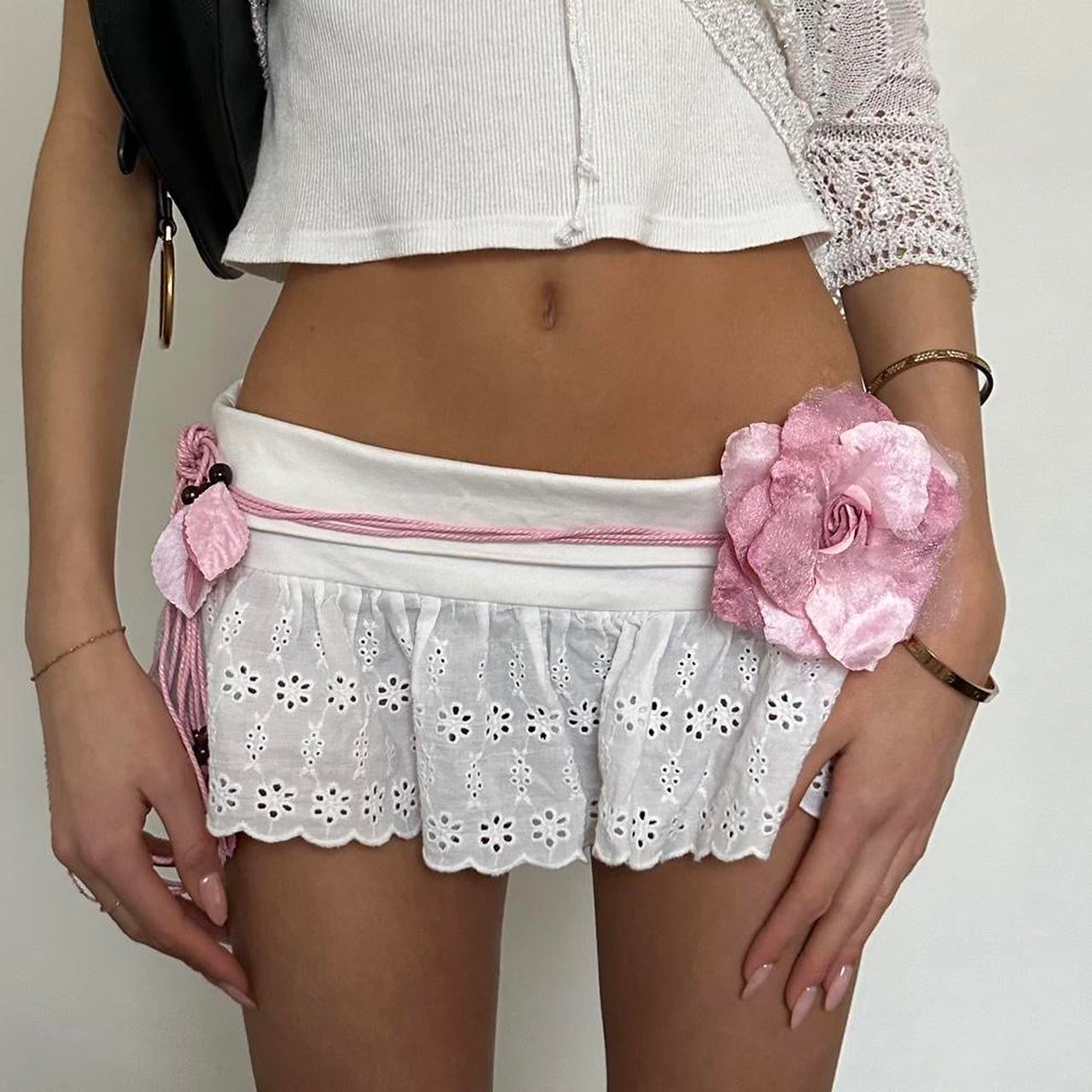 Vintage pink flower tie up belt