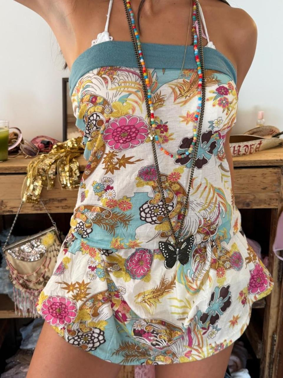 Vintage 00’s strapless floral mini dress