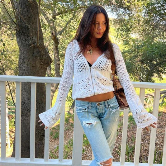 Vintage 90’s crochet knit white top