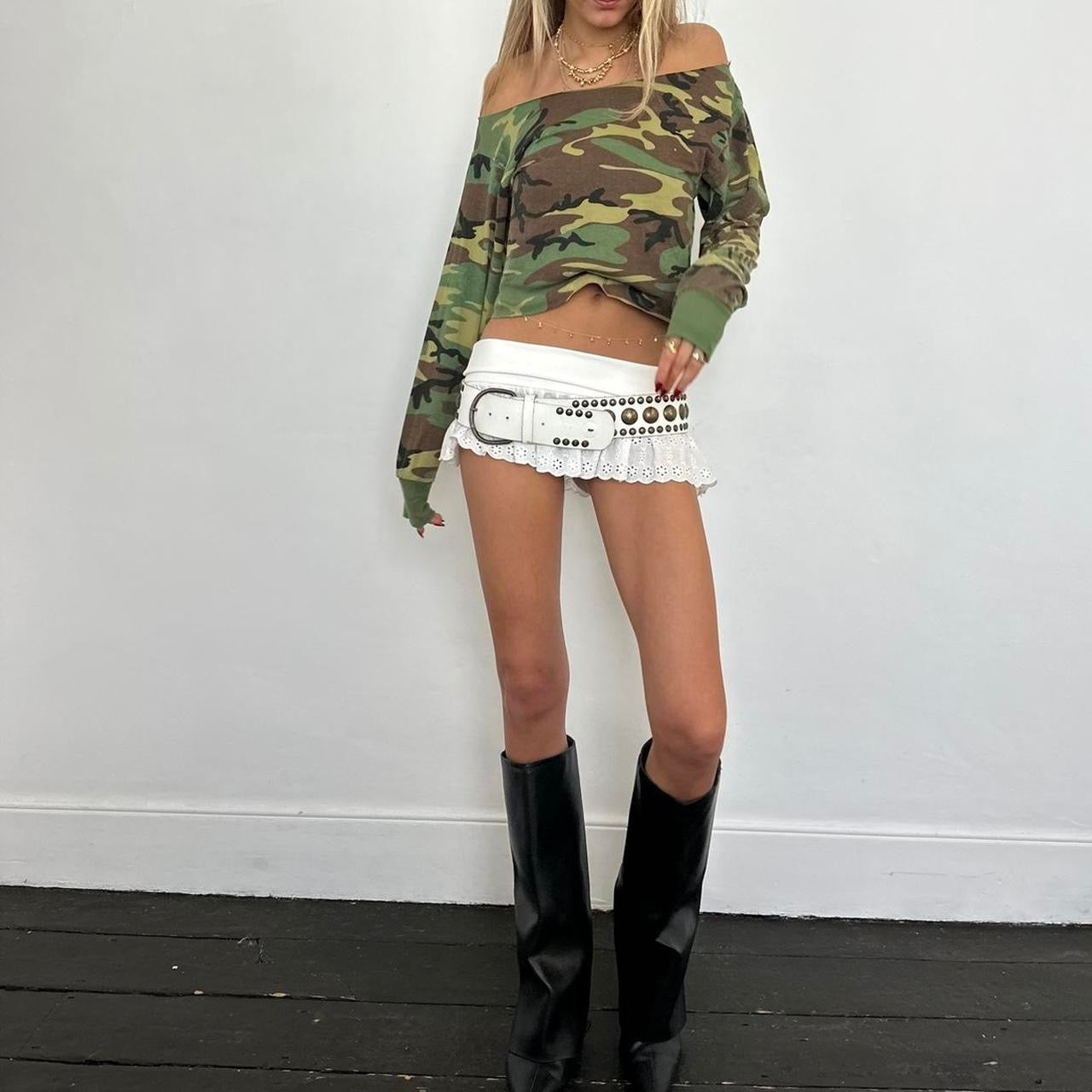 Vintage camouflage long sleeve baby tee