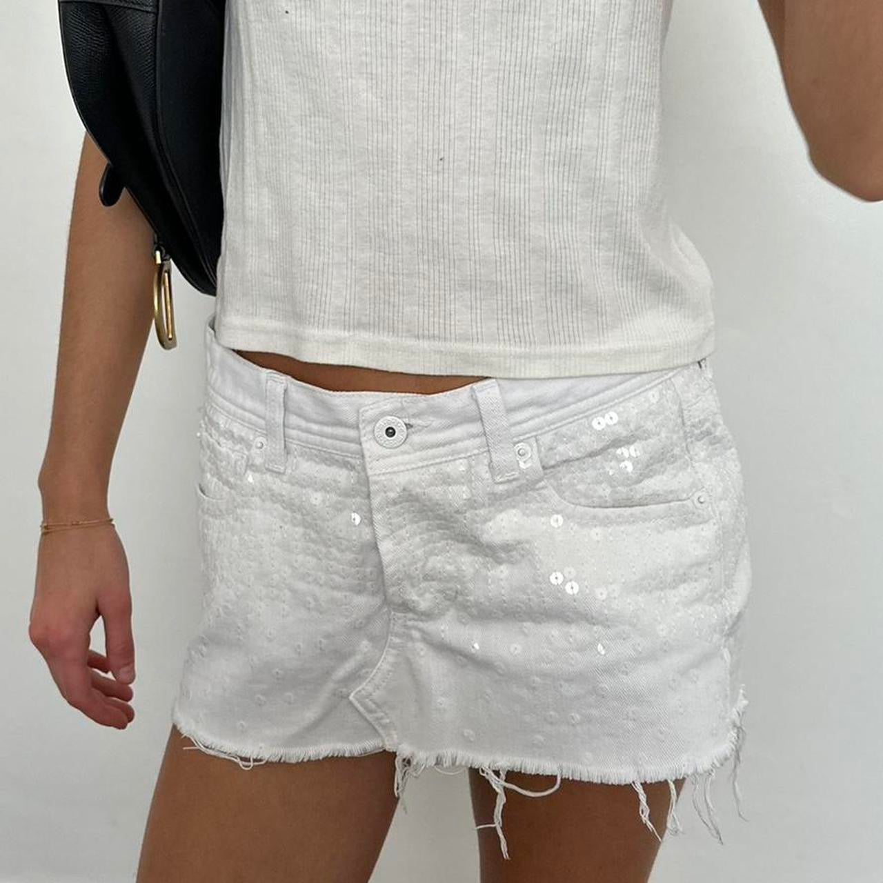 Vintage 2000s white sequin denim mini skirt