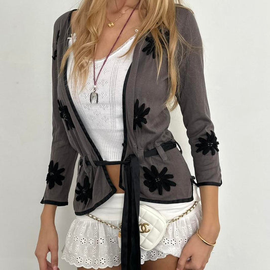 Vintage 90’s black & grey floral cardigan top