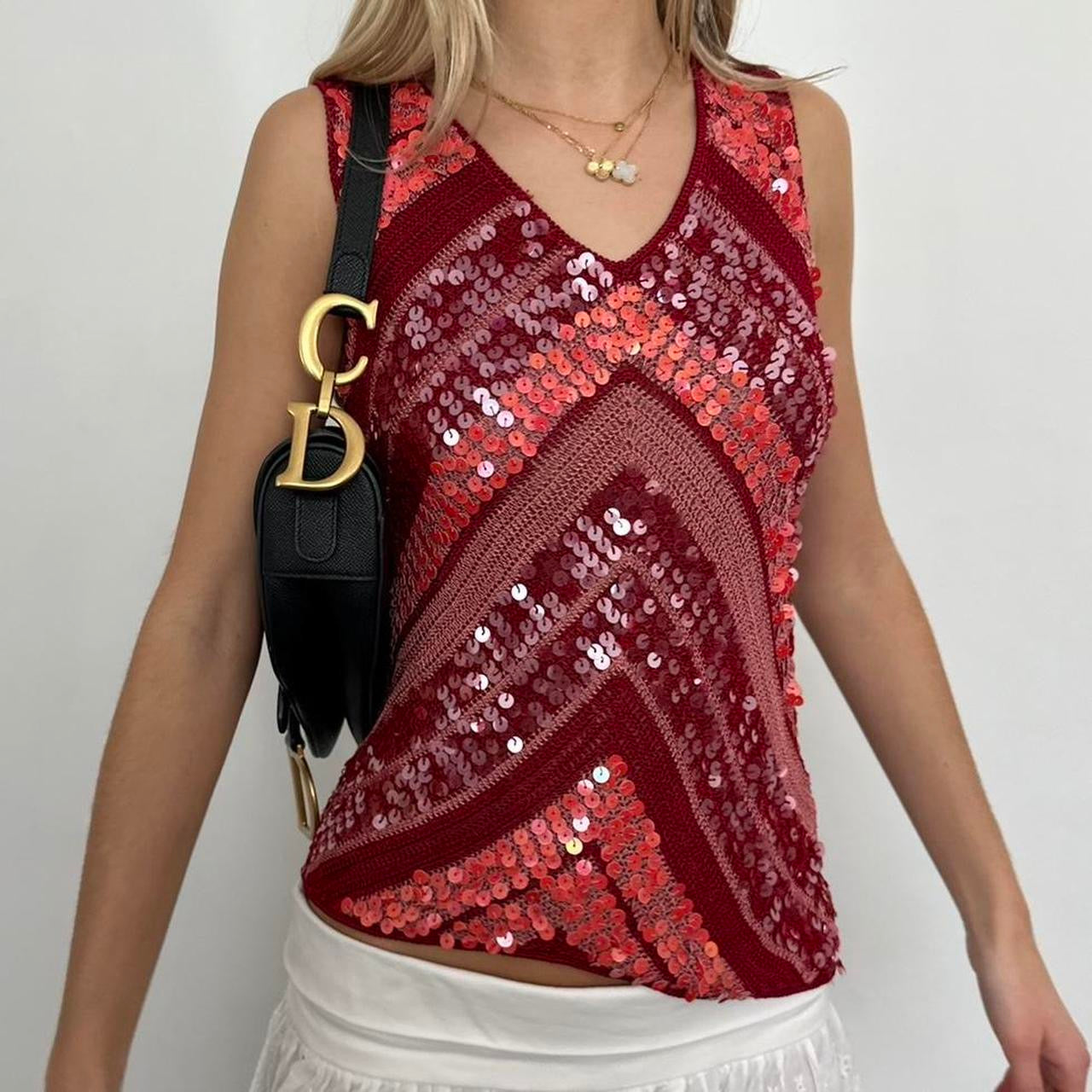 Vintage sequin crochet cami top