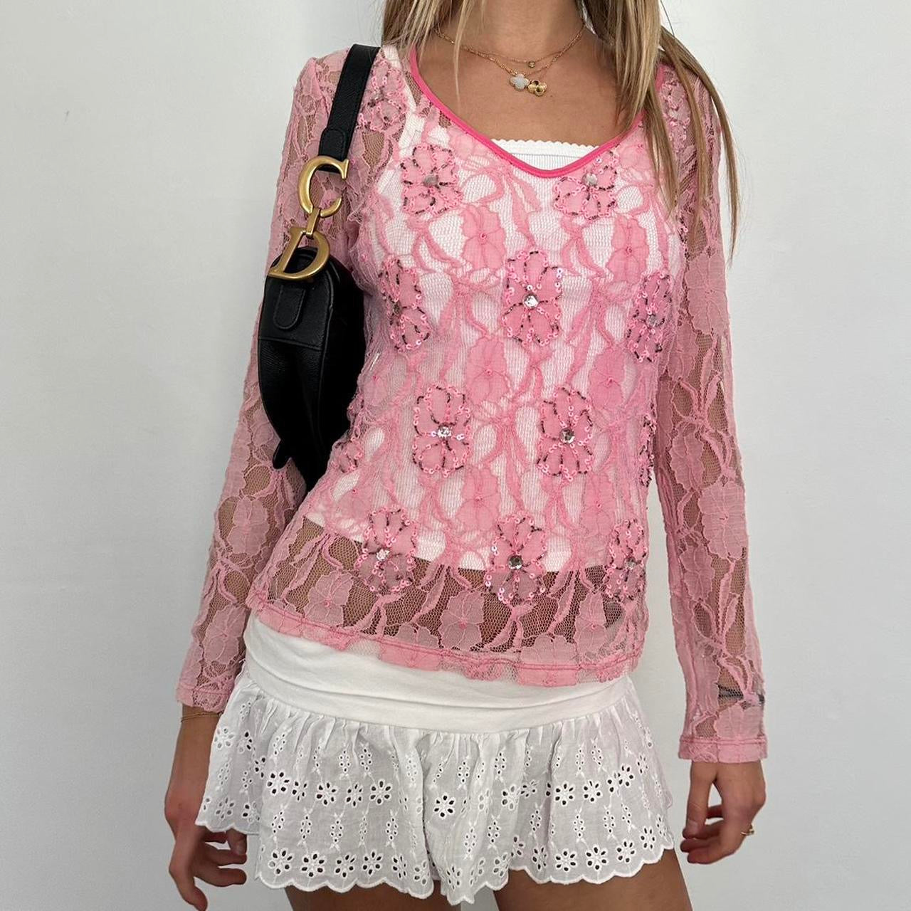 Vintage 90’s pink lace layering long sleeve top