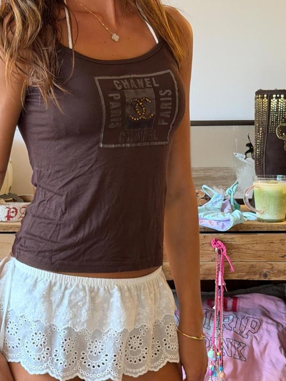 Vintage 00’s brown Chanel VIP gift cami top