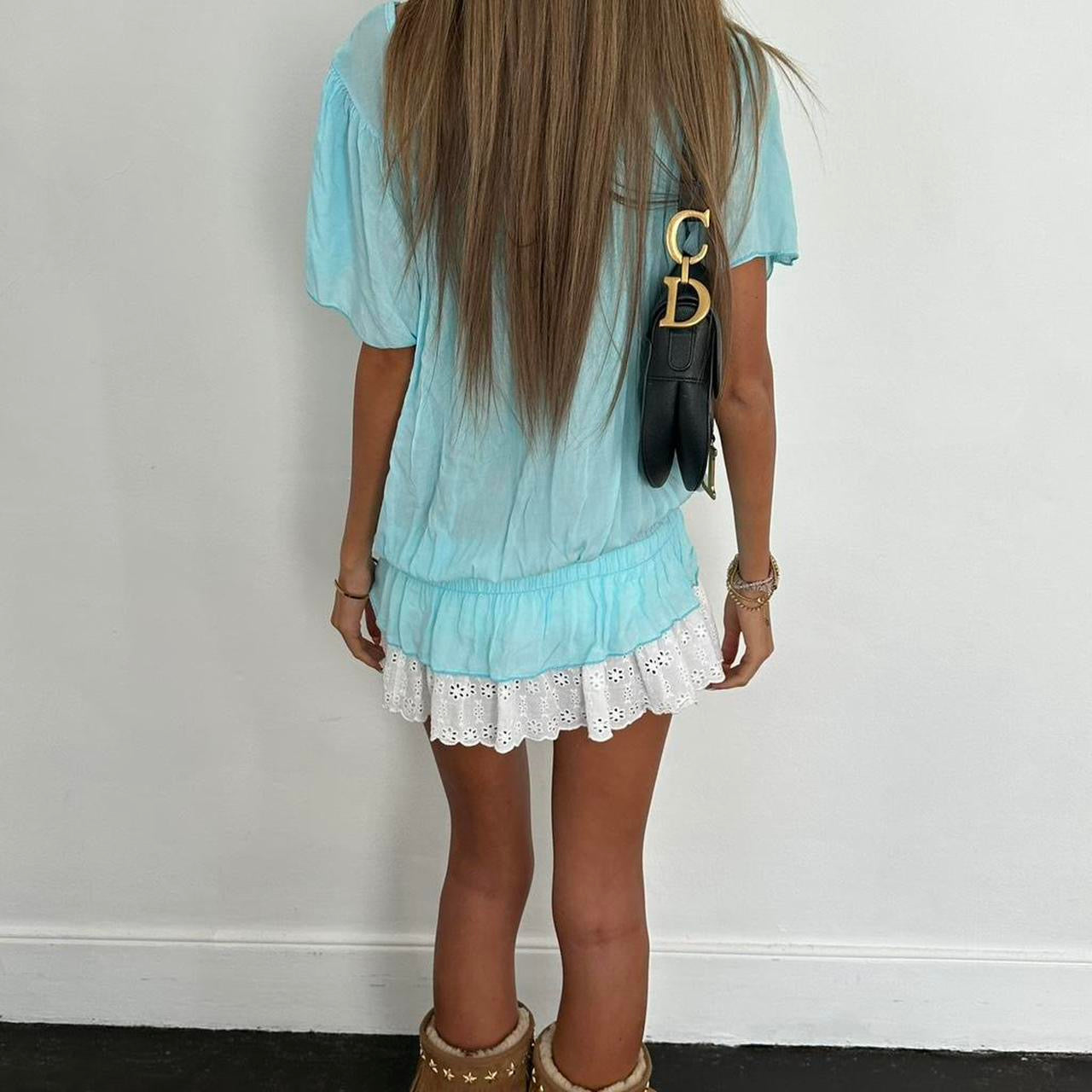 Vintage 2000’s aqua blue flowy beach top