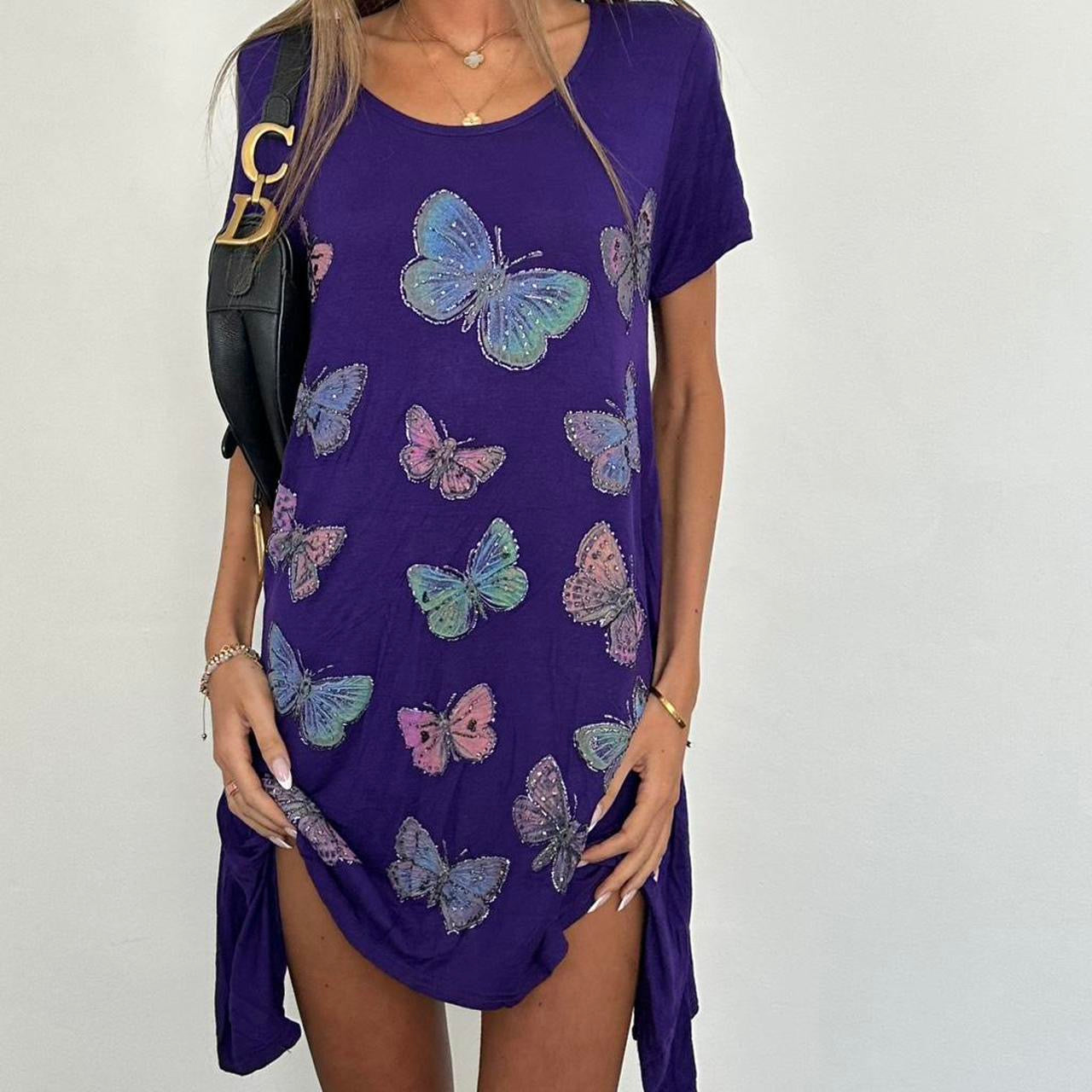 Vintage 00s butterfly purple mini dress