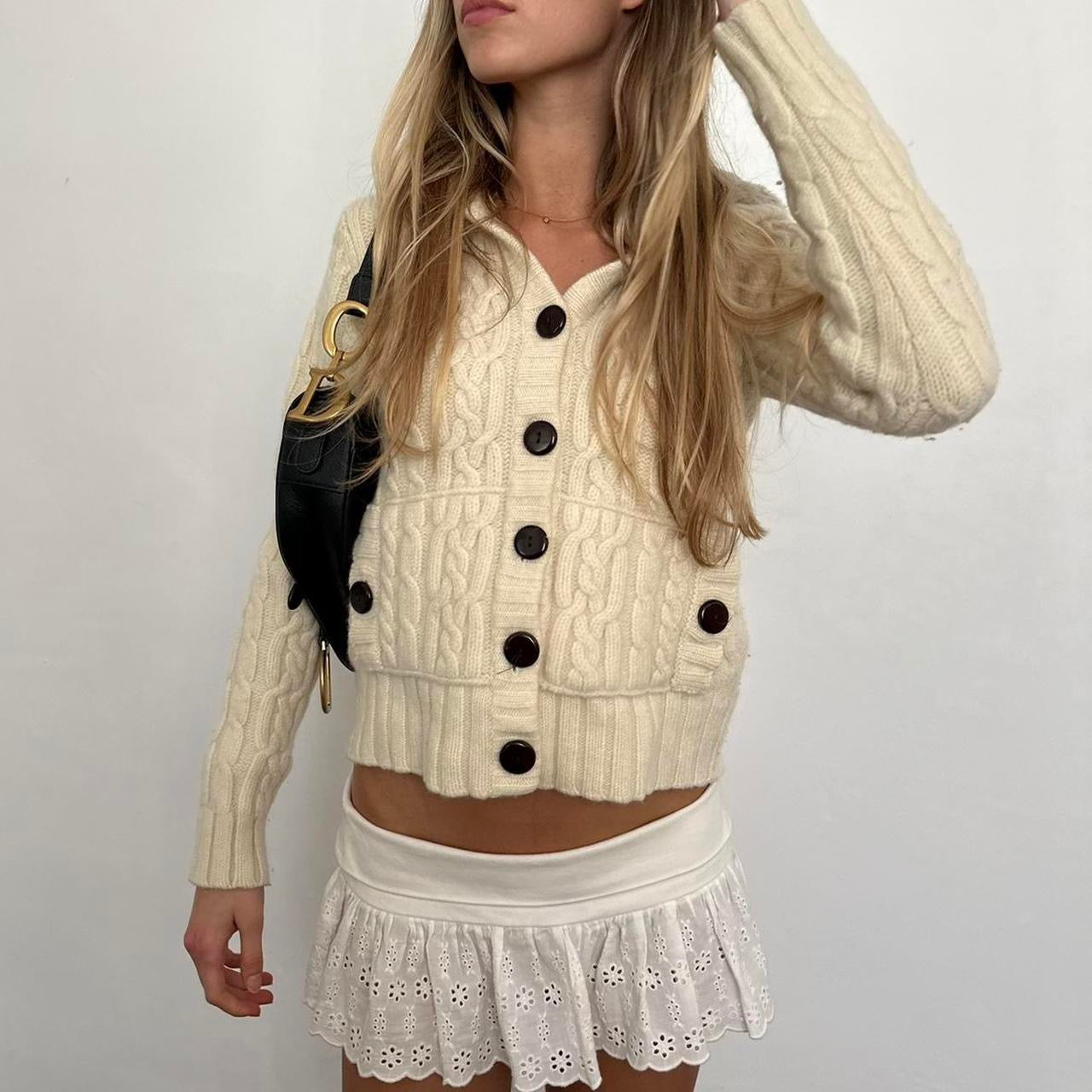 Vintage 90’s knitted zip up hoodie cream sweater