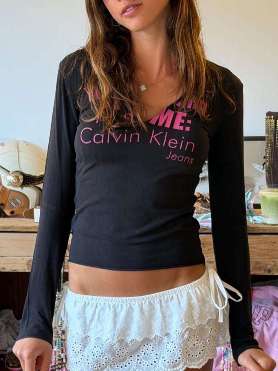 Vintage 00’s Calvin Klein pink and black long sleeve top