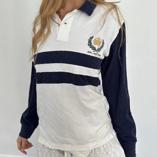 Vintage Polo Ralph Lauren striped navy and white polo long sleeve top