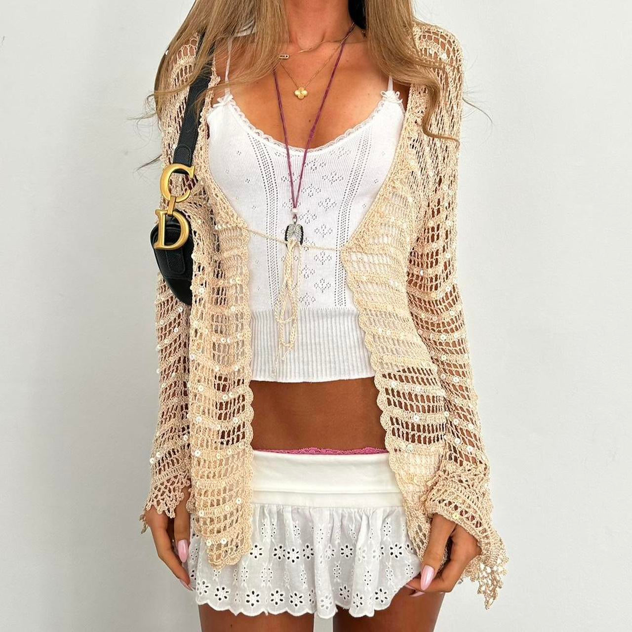 Vintage 2000s gold sequin layering long sleeve top