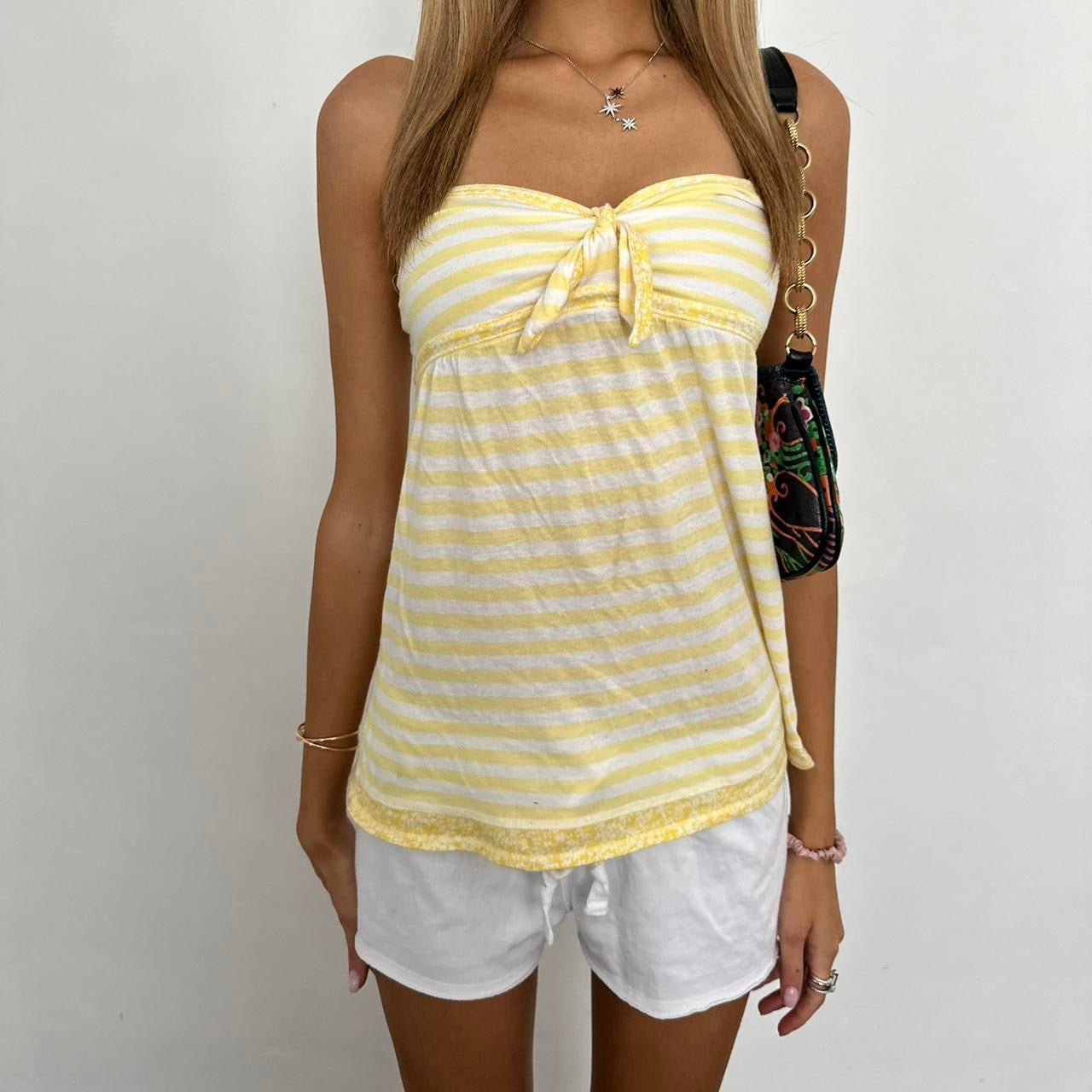 Vintage yellow striped island girl strapless top