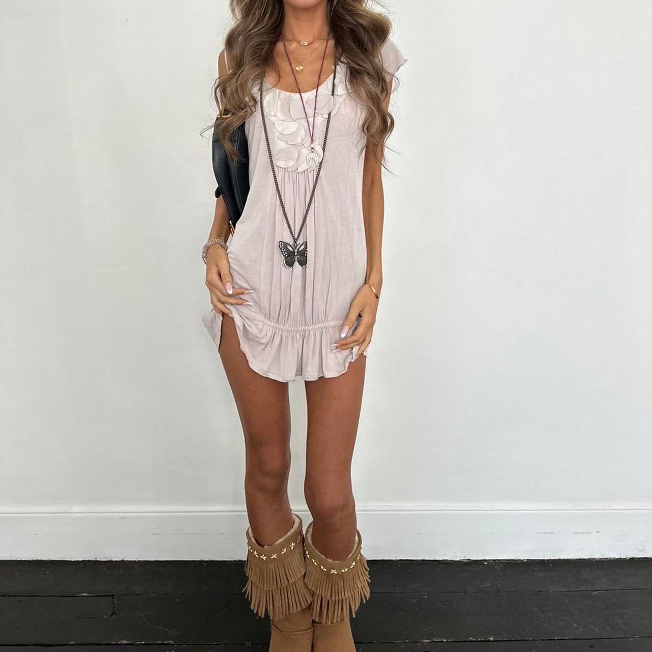 Vintage 00s embellished cream mini dress
