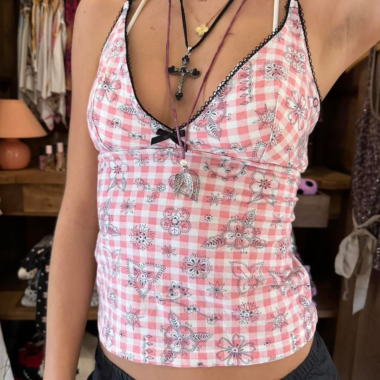 Vintage 2000’s pink gingham cami top