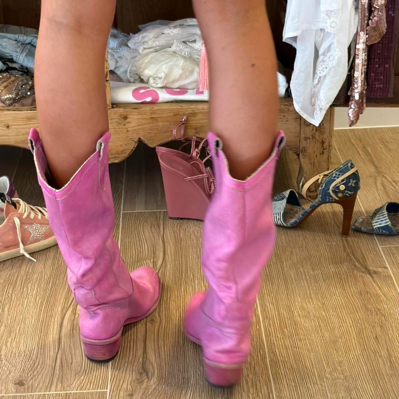 Vintage true love tattoo style pink boots