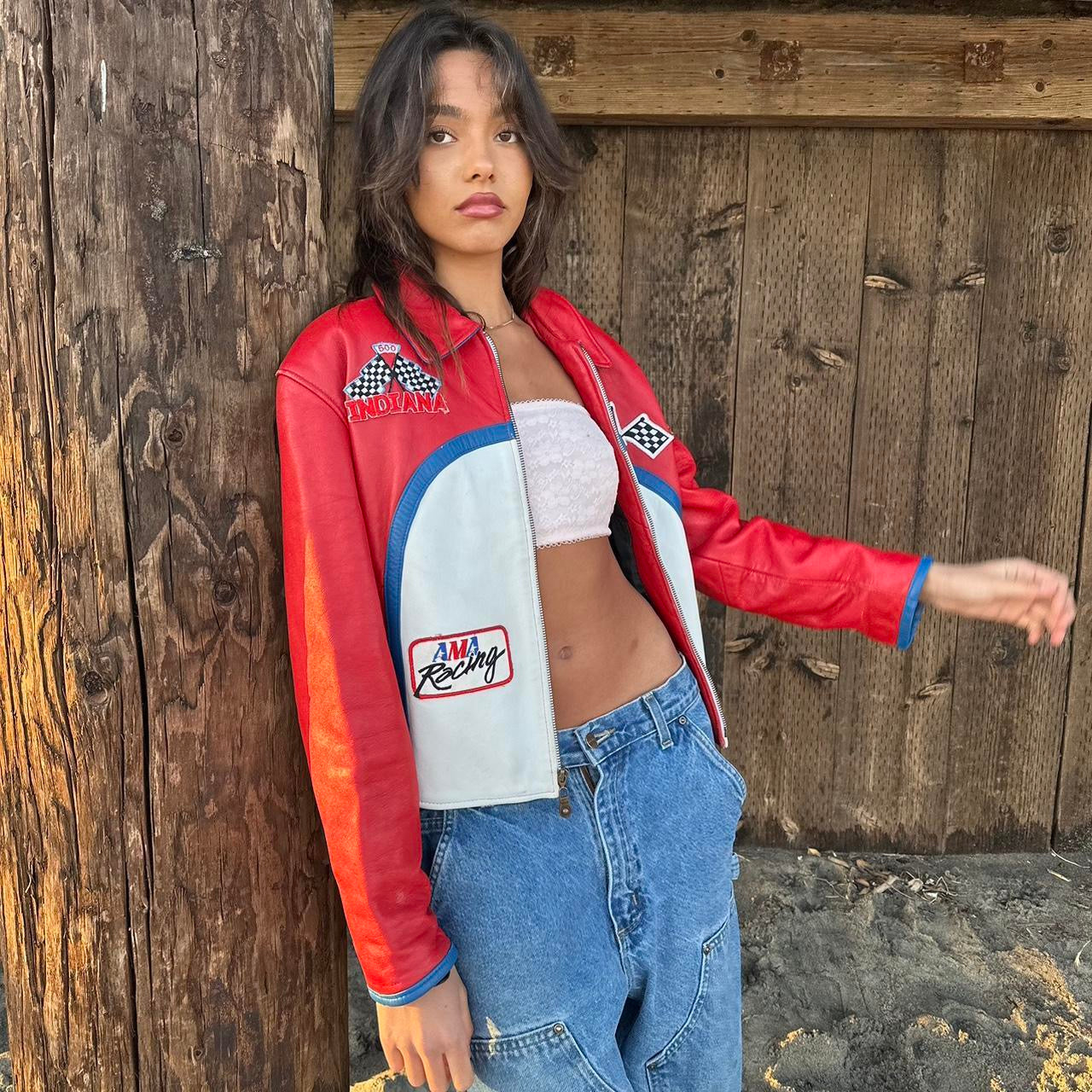 Vintage 90s red and white leather jacket  ❤️