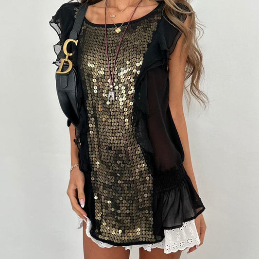 Vintage 2000s gold and black sequin top