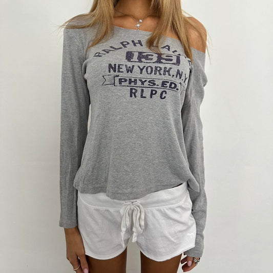 Vintage Ralph Lauren preppy grey off shoulder top