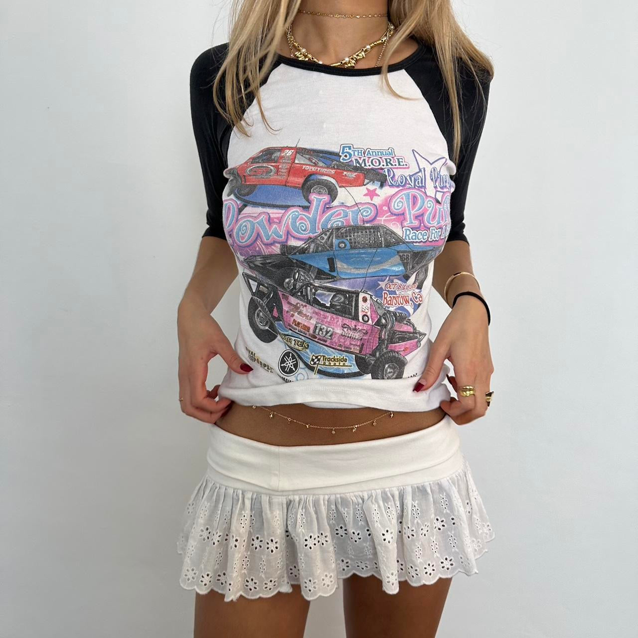 Vintage raglan race car graphic tee