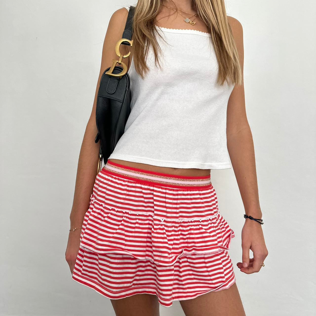 Vintage red and white striped mini skirt