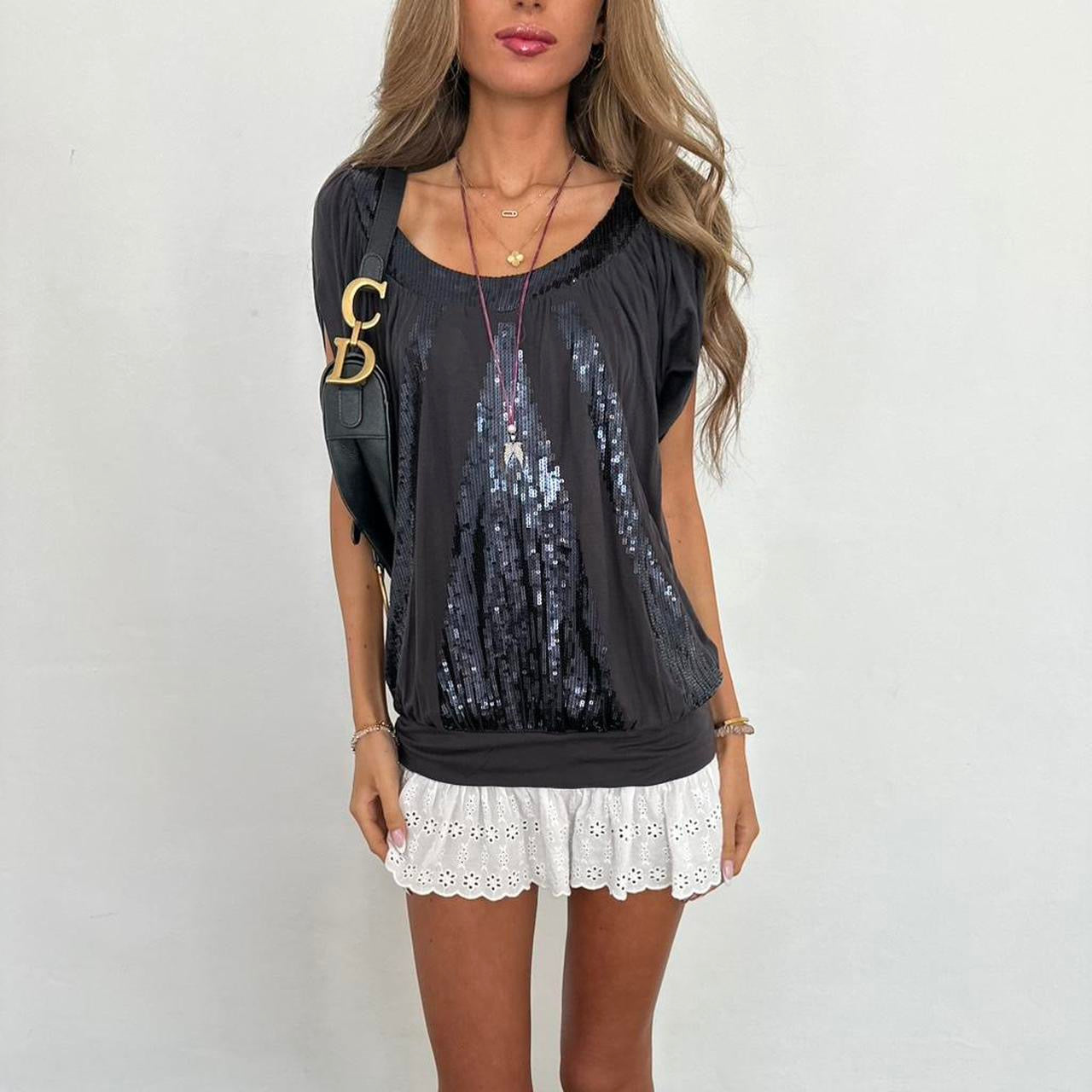 Vintage 2000s black sequin top
