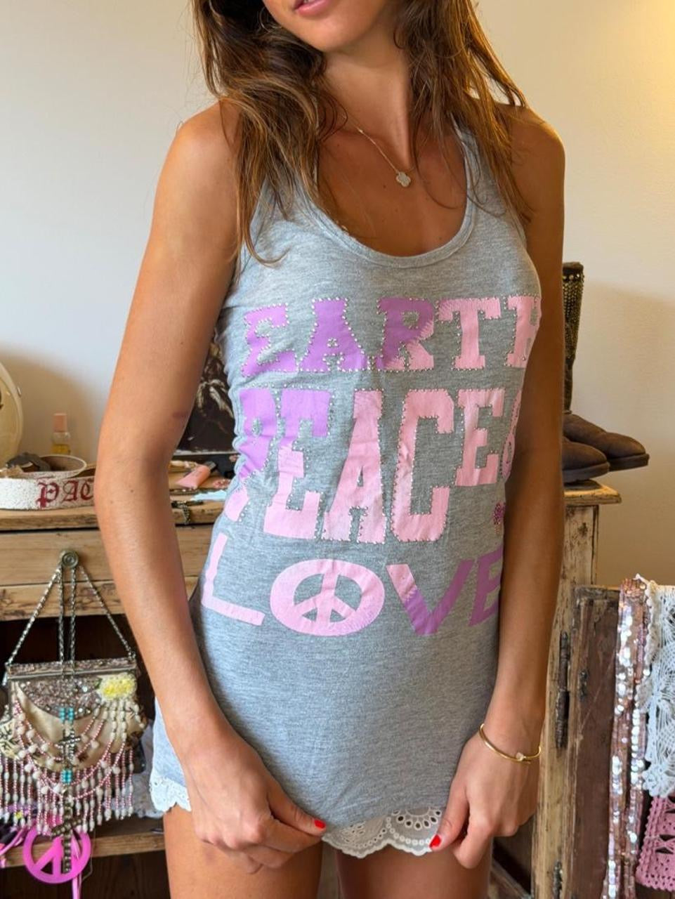 Vintage 00’s Earth Peace and Love Victoria’s Secret graphic tank top