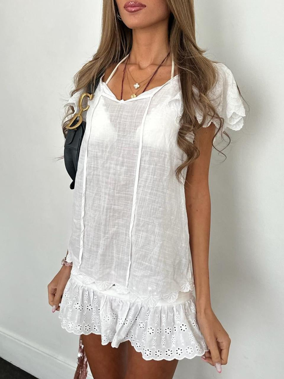 Vintage 00’s white boho beach cover up