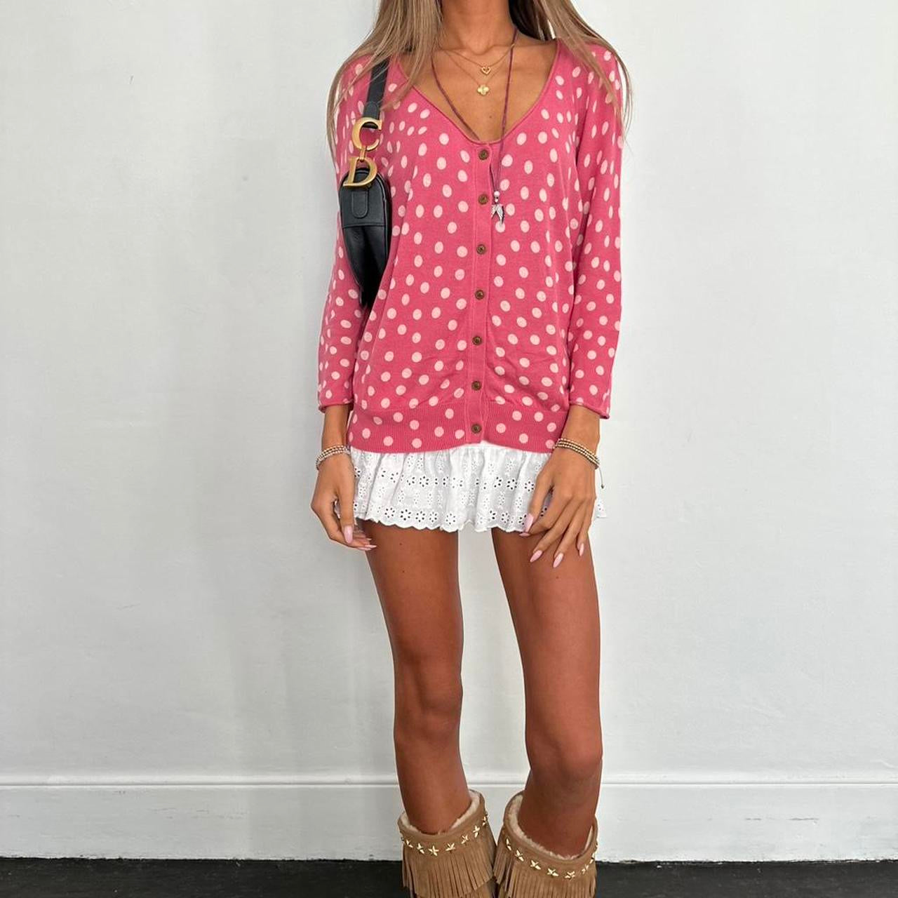 Vintage pink polka dot cardigan