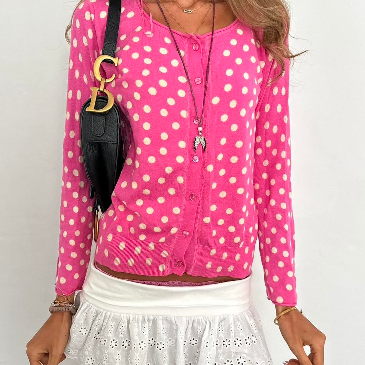 Vintage 2000s pink polka dot cardigan top