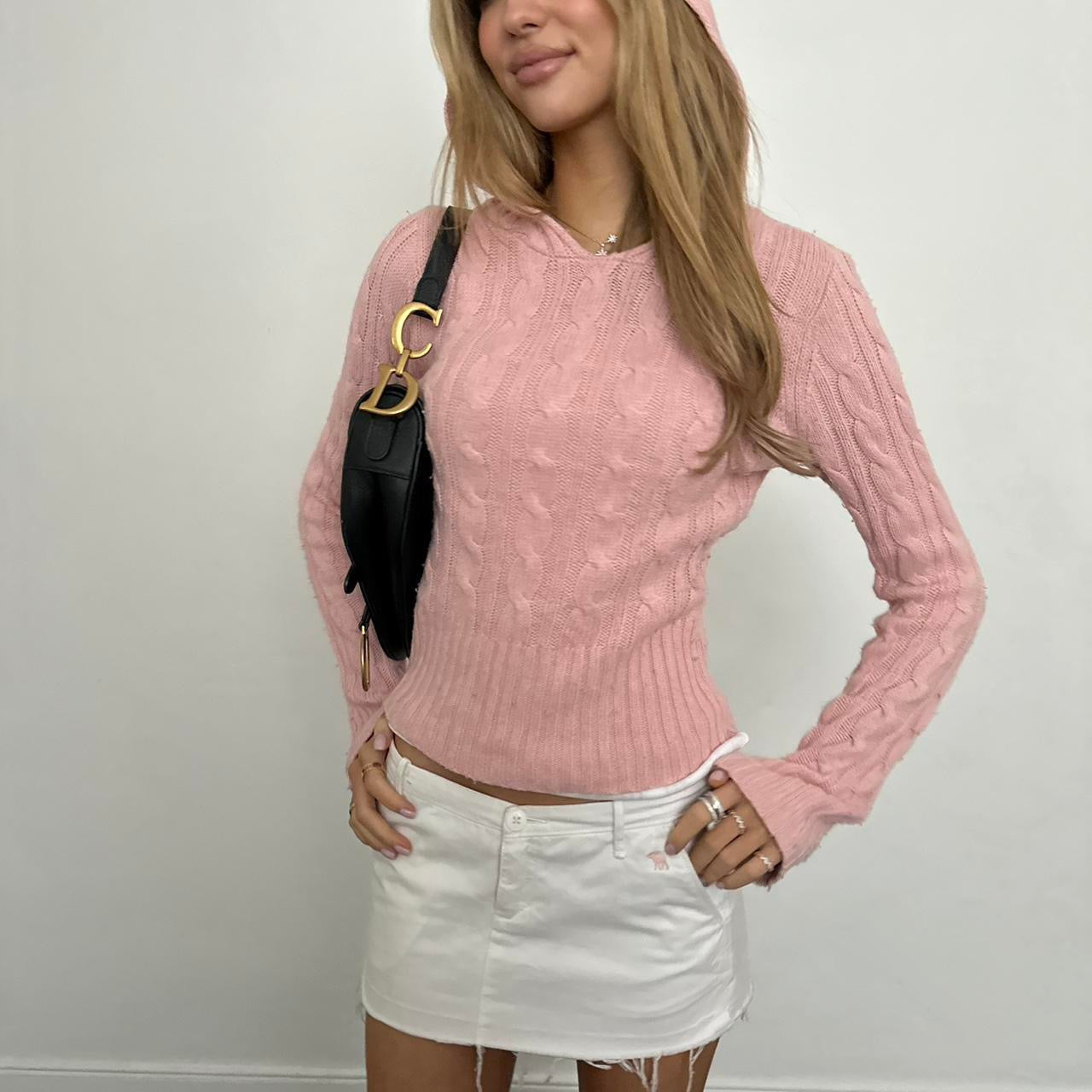 Vintage 2000’s Abercrombie and Fitch pink cable knit hoodie sweater ♡