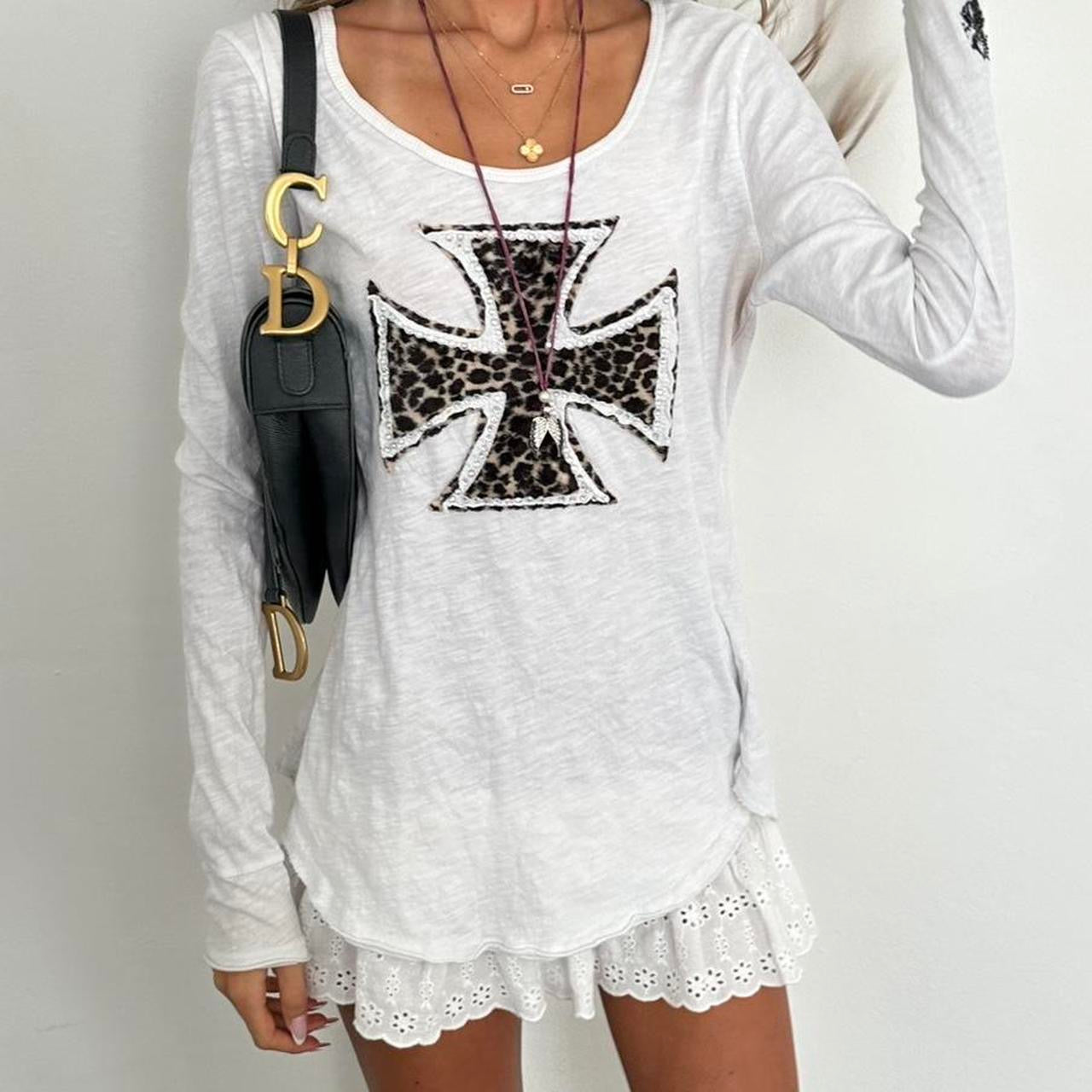 Vintage 2000s long sleeve leopard cross top