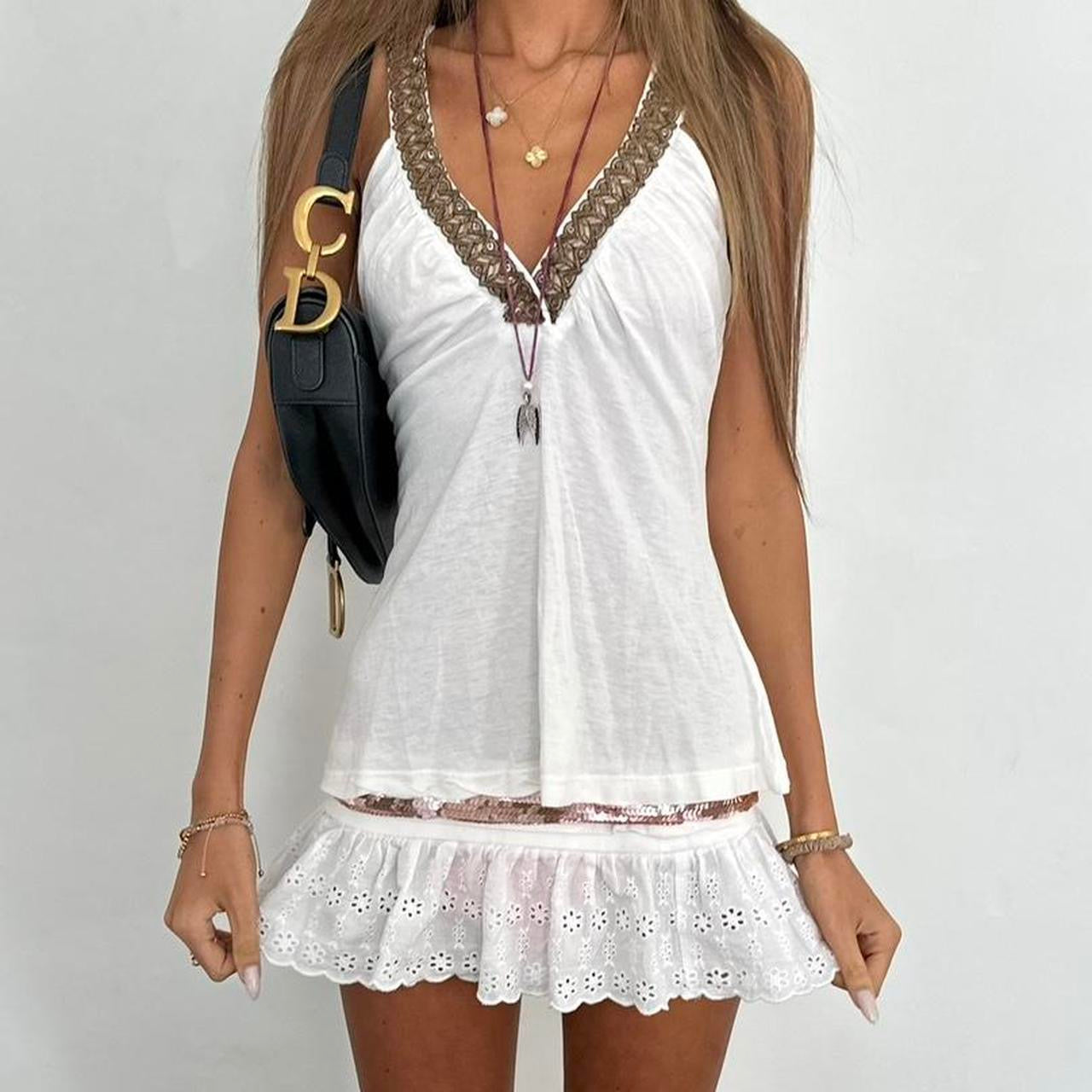 Vintage white boho cami top