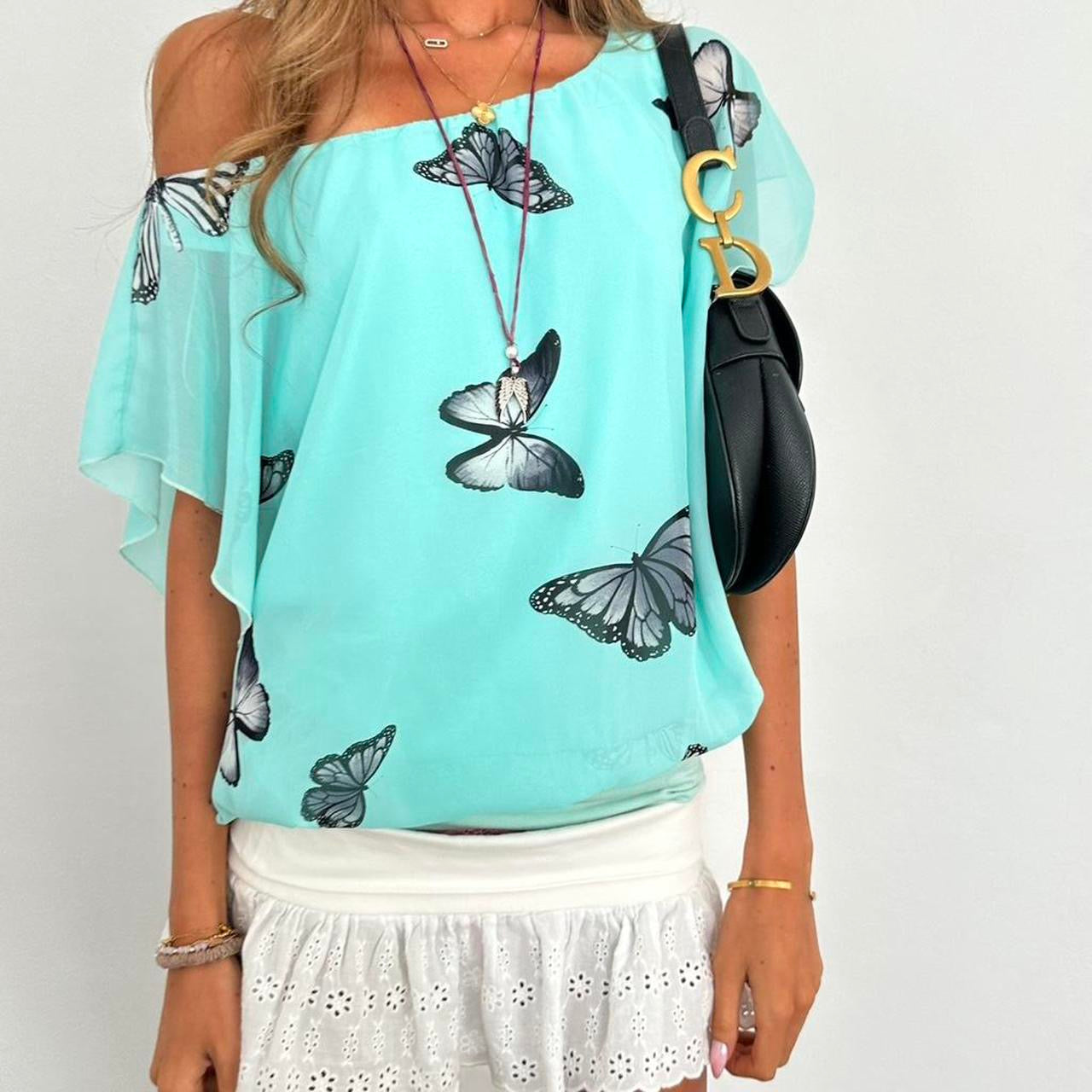 Vintage 2000s butterfly off the shoulder top