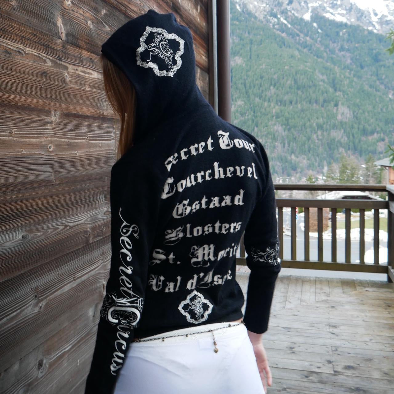 Vintage cashmere black Switzerland zip up knit hoodie