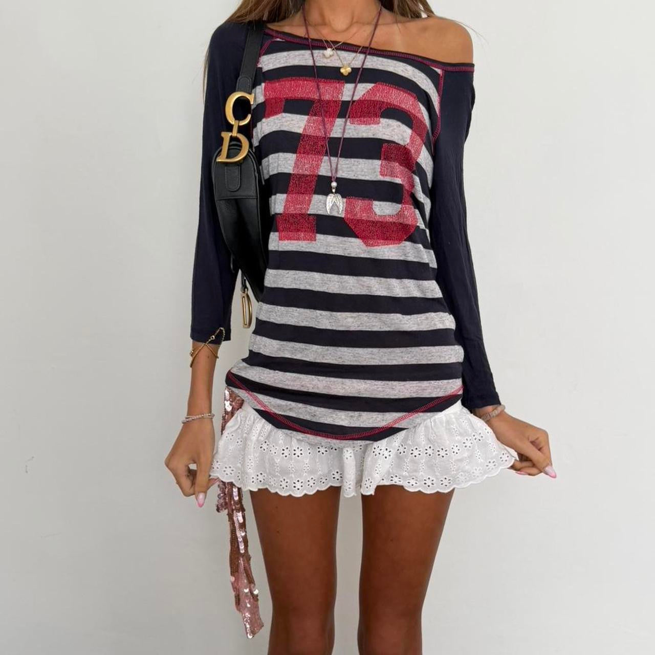 Vintage 00s soft navy striped long sleeve top
