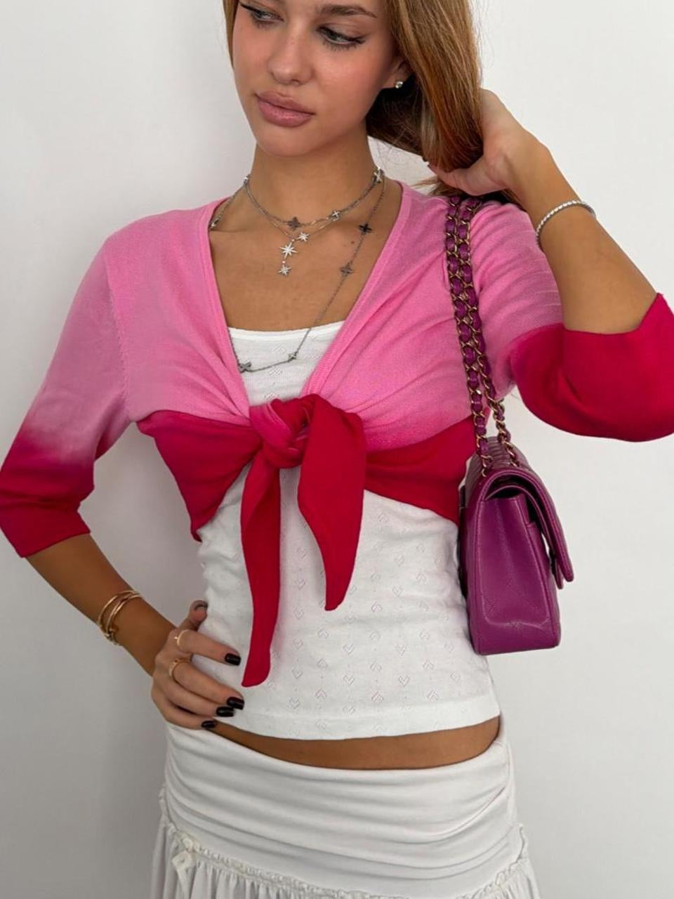Vintage 00’s pink ombré short tie up cardigan top