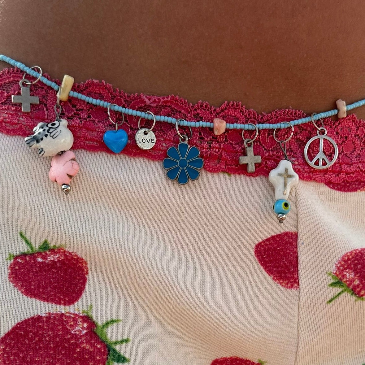 Handmade island blue beaded belly chain 🪸🐚