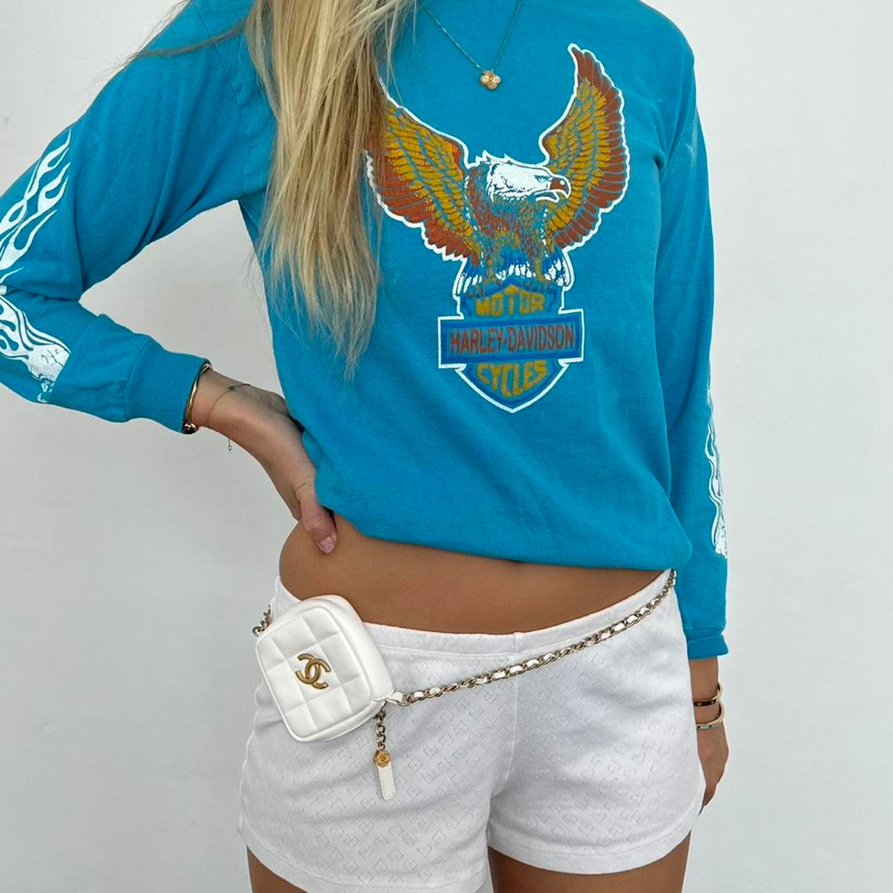 Vintage 90’s Harley Davidson blue long sleeve top